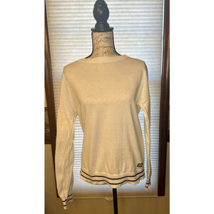 Helly Hansen Large Women’s White Sweater with Navy Blue Stripe on The cuff